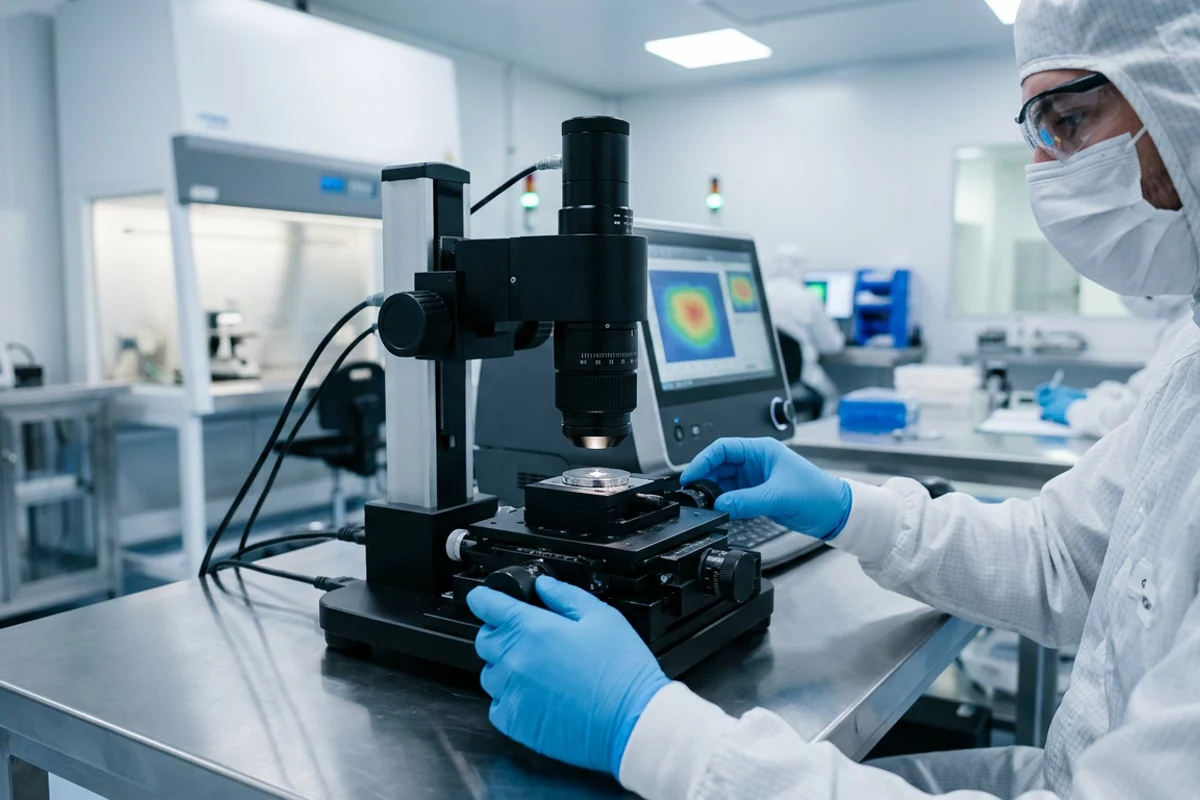 An optical surface analysis benchtop workstation in a quality-control testing laboratory.