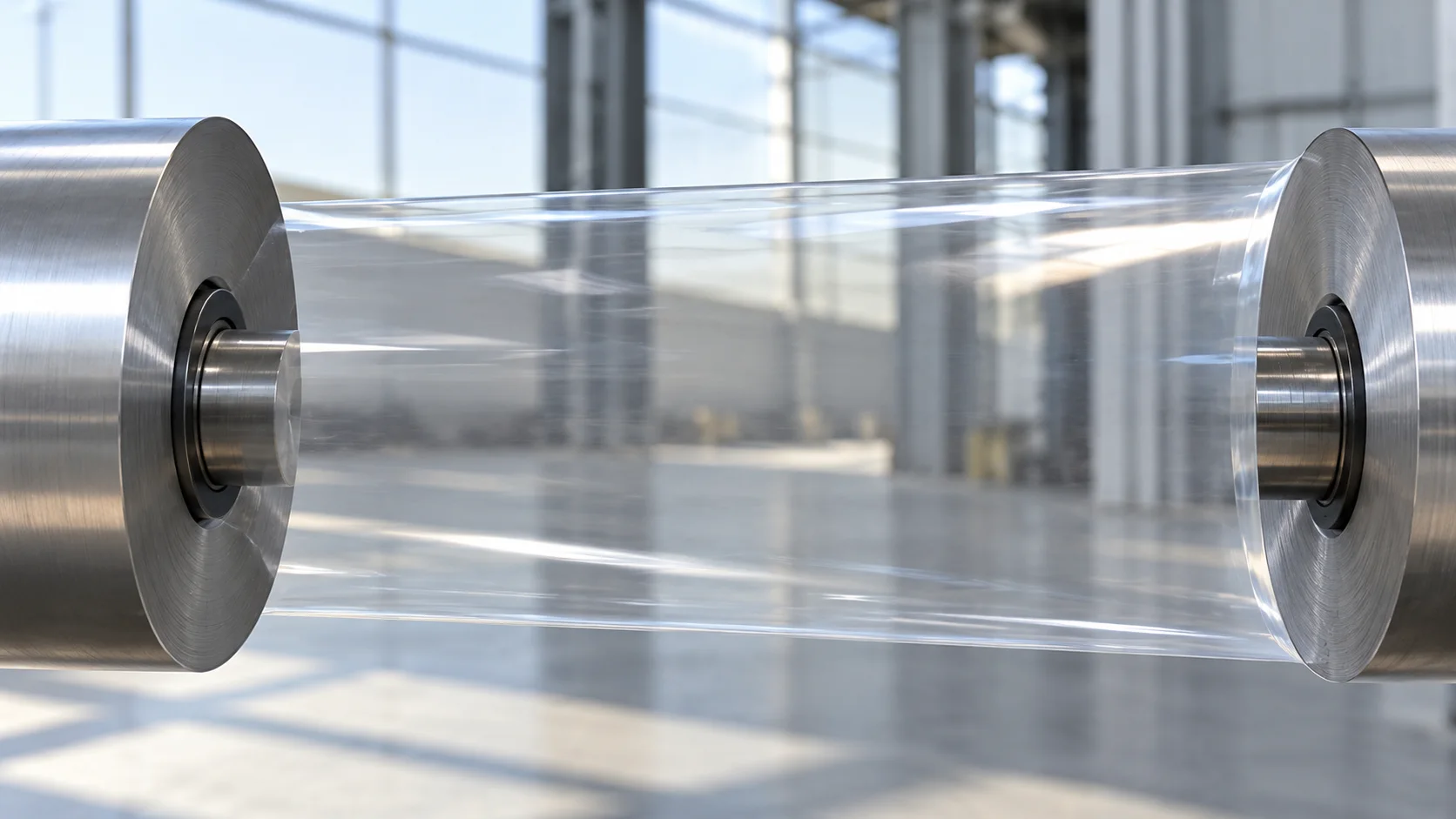 Illustrative photograph of an open film span. No bar spacing is shown. Clear film in open air between two steel rollers, the span where a reading or a bar belongs.